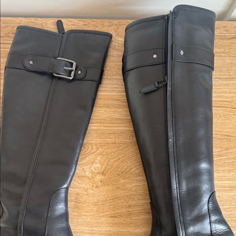 COLE HAAN Black Leather Knee-High Riding Boots Sleek Minimalist Casual Size 5.5 - Picture 10 of 12